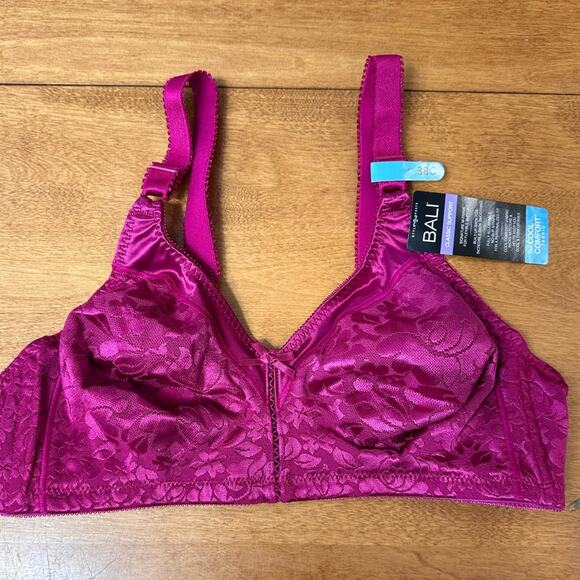 BALI Classic Support Bra Size 38C Magenta Pink Sexy Floral Lacy Fairy Bow Cotton - Picture 1 of 8